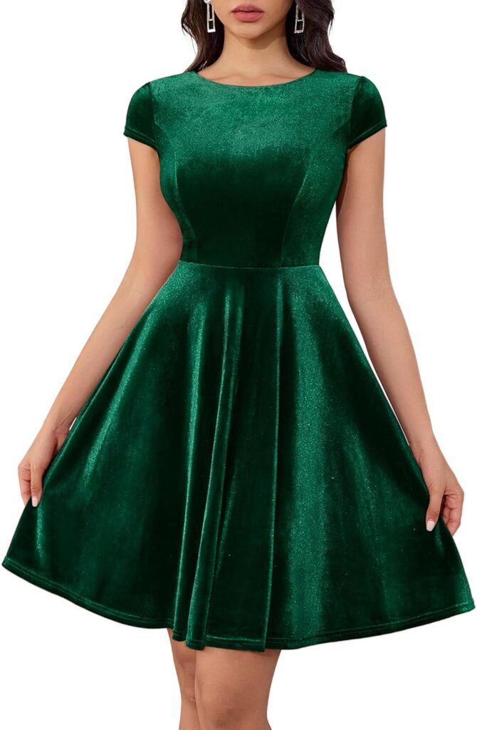 Dressystar Women's Velvet Dress Cocktail Party Formal Vintage Dress Cap Sleeve A-line 50s Retro Rockabilly Dress Prom Gown