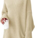 EFAN Womens Oversized Turtleneck Sweater Dress Trendy Pullover Ribbed Knit Dress