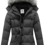 GGleaf Women's Hooded Warm Winter Coat Quilted Thicken Puffer Jacket with Removable Fur Hood