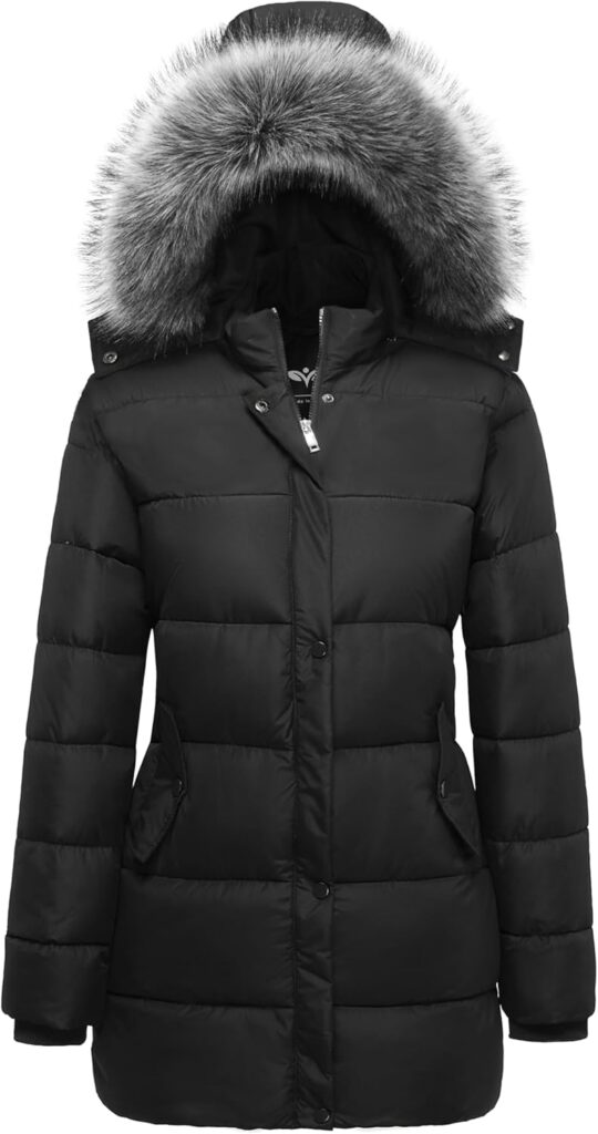 GGleaf Women's Winter Thicken Puffer Coat Warm Snow Jacket with Fur Removable Hood