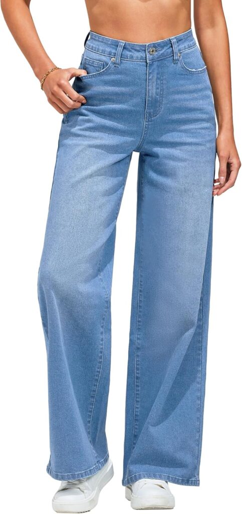 GRAPENT Wide Leg Jeans for Women Trendy High Waisted Stretchy Denim Pants 90s Baggy Jeans Trouser Jeans with Pockets