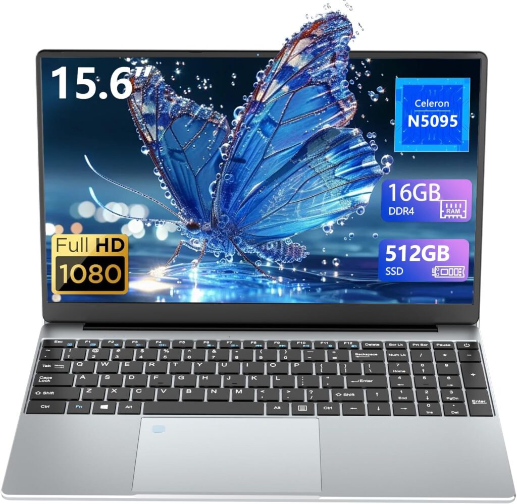 Gaming Laptop, 15.6 Inch Laptops, Laptop Computer 16GB RAM 512GB SSD N5095 Laptops, 180 Angle Opening Fingerprint Unlock Backlit Keyboard, 1920X1080 FHD IPS WiFi MINI-HDMI For School Students Business