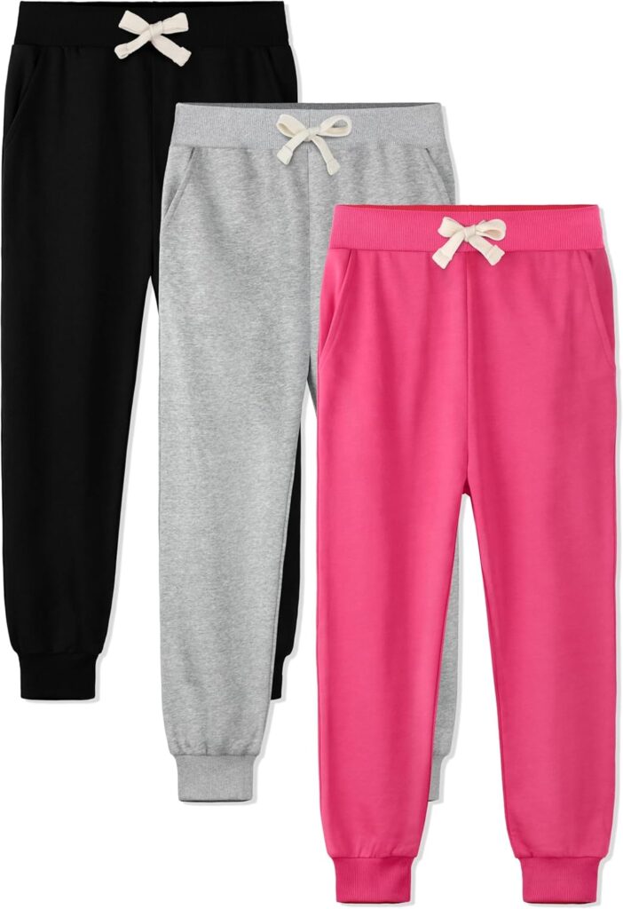 HXP 3 Pack Girls Sweatpants Girls Joggers Soft Cotton Girls Athletic Sweatpants for Girls Kids with Pocket Drawstring