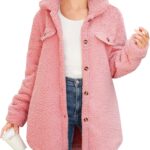 Haloumoning Girls Fuzzy Fleece Jacket Casual Button Down Sherpa Overcoat Faux Fur Jackets Outwear 4-15 Years