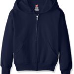 Hanes Boys' EcoSmart Full Zip Hooded Jacket, Navy, Large