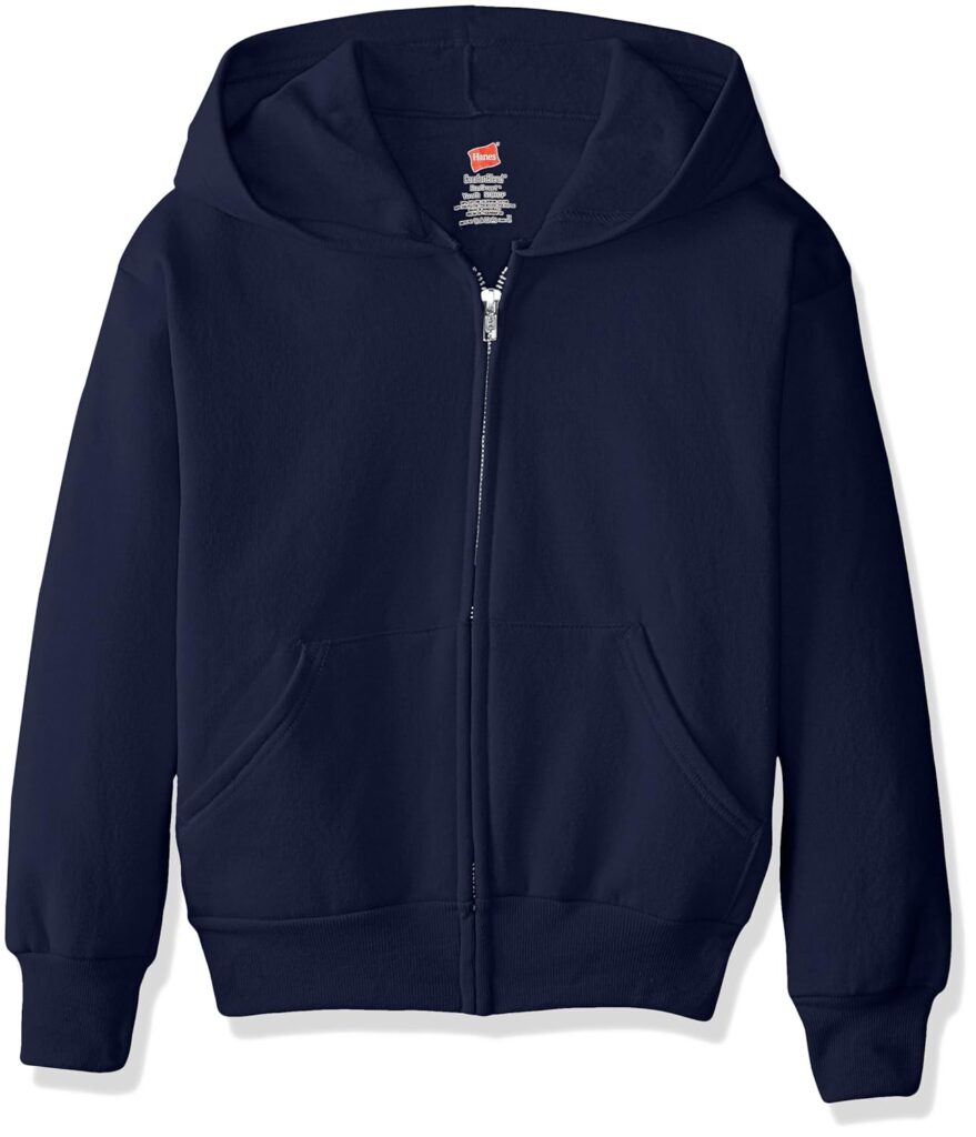 Hanes Boys' EcoSmart Full Zip Hooded Jacket, Navy, Large