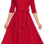 HomRain Women's Formal Cocktail Dresses Flared Wedding Guest with 3/4 Sleeves A-Line Tea Party Modest Church Dress