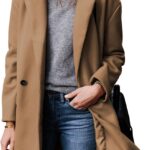 Hooever Women's Notched Lapel Wool Coat Single Breasted Pea Coats Winter Wool Blend Blazer Jacket