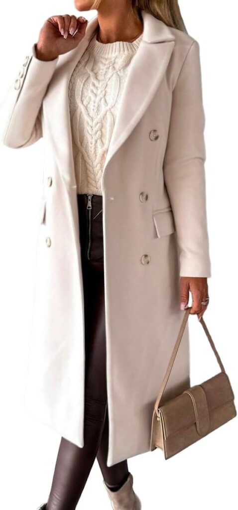 IDEALSANXUN Womens Long Wool Coat Double Breasted Trench Coat Fall Winter Clothes