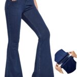 IUGA Bell Bottom Jeans for Women High Waisted Stretchy Flare Jeans Pull On Wide Leg Jeans V Cross Tummy Control Flare Pants