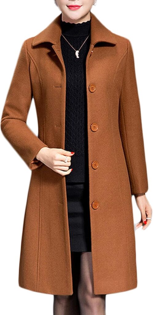 Jenkoon Women's Wool Trench Coat Winter Long Thick Overcoat Walker Coats