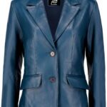 Jild Classic 2-Button Lambskin Leather Blazer Women - Casual Coat Long Sleeves Suit Style Leather Jacket Women