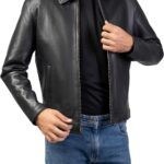 Jild Polo Collar Premium Leather Jacket Men - Old School Classic Style Everyday Wear Real Lambskin Mens Leather Jacket