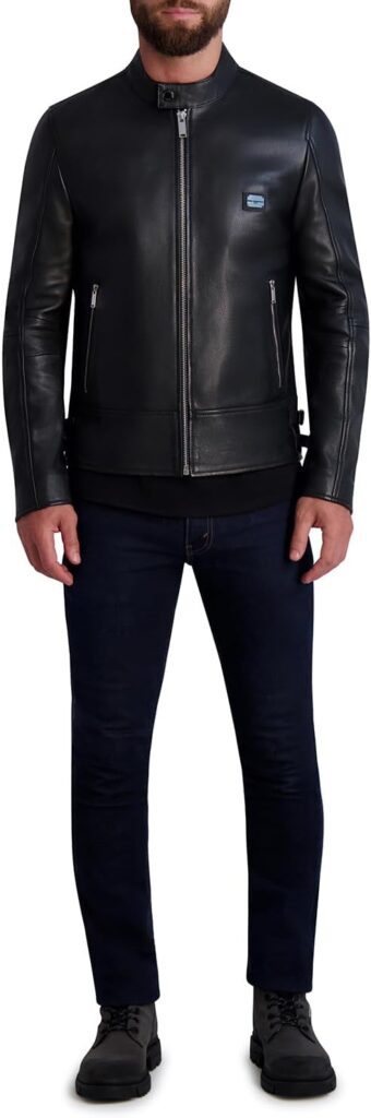 KARL LAGERFELD Men's Leather Racer Jacket