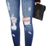 KUNMI Women's Skinny Ripped Trendy Jeans Distressed Stretchy Denim Pants