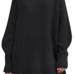 LILLUSORY Mock Neck Sweater Dresses for Women Long Lantern Sleeve Oversized 2024 Fall Fashion Ribbed Knit Sweater Tops