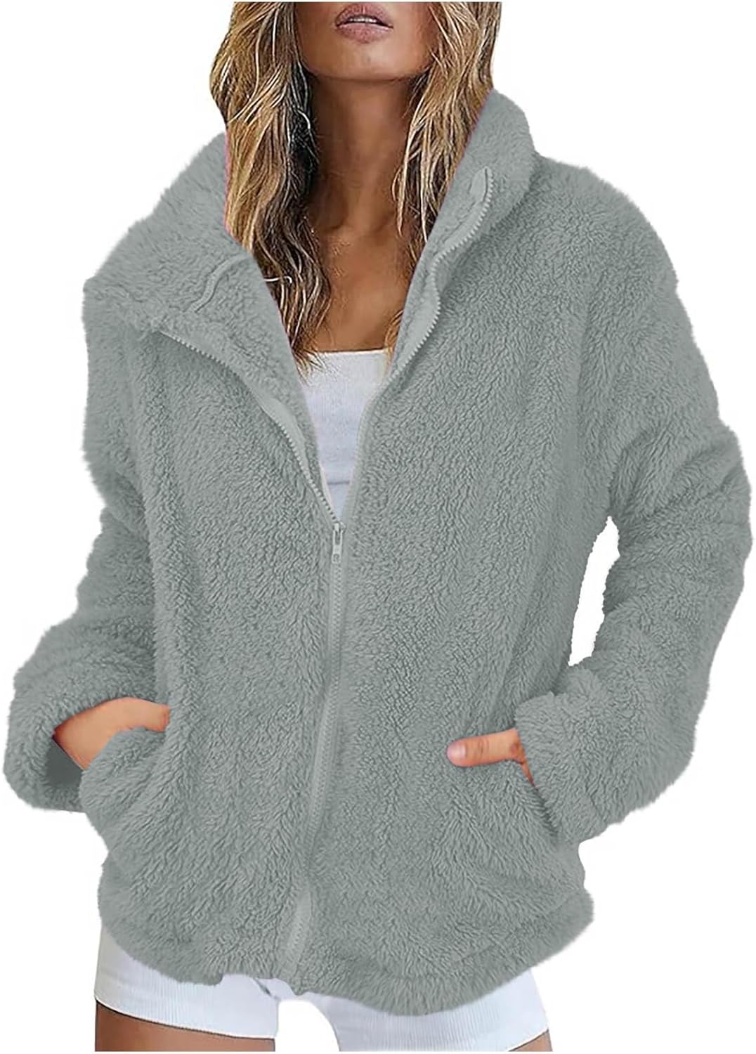 Ladies Shearling Fluffy Fuzzy Shaggy Jackets Lapel Turn Cardigans Coats Plain Warm Winter Outerwear Fashion Jackets