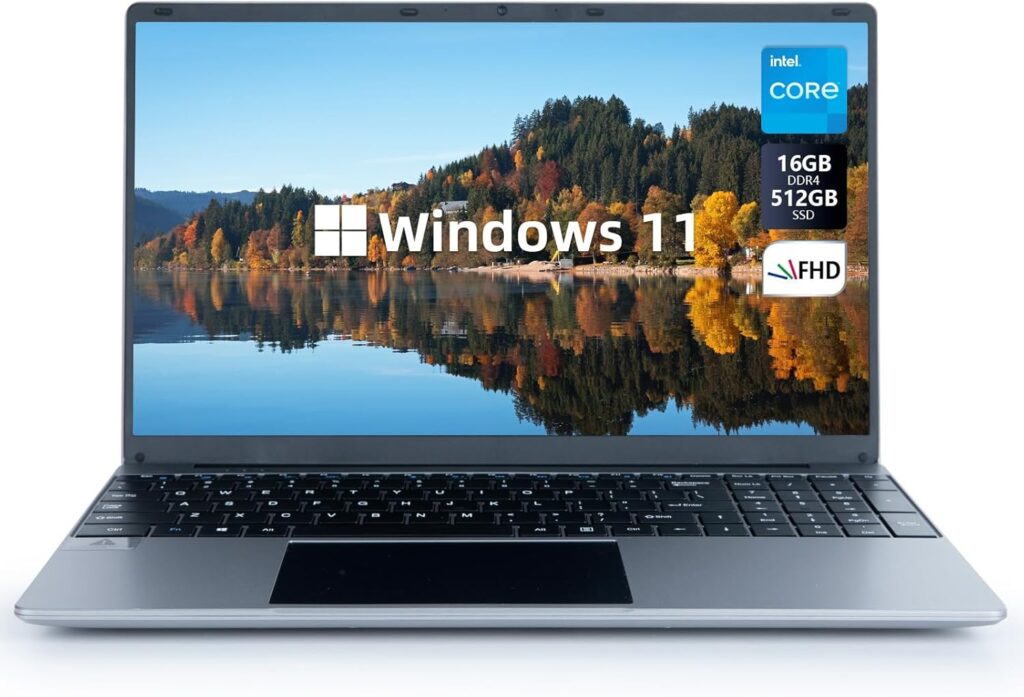 Laptop, 15.6" 1080P Full HD Display High Performance Quad-Core Intel Celeron N5095 Processors 16GB DDR4 512GB SSD Windows 11 Laptop Computers, 2.4G/5G WiFi, Bluetooth 4.2, Long Battery Life