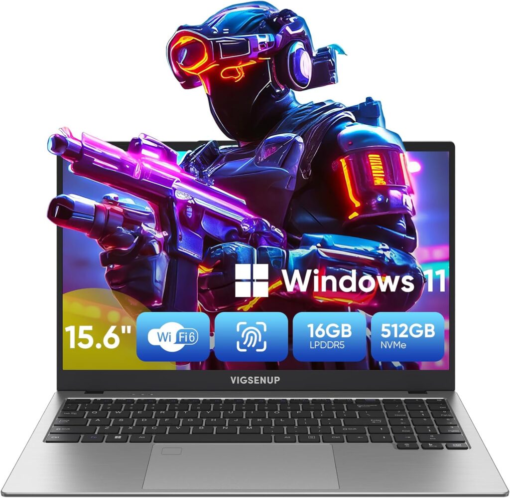 Laptop, 15.6 Inch Laptop Computer, 16GB LPDDR5 RAM, 512GB NVMe SSD Win 11 Pro Laptops, N100 Quad Core Processor, Up to 3.4GHz, Support WiFi 6, BT 5.0, USB-C, Webcam, Long Lasting Battery