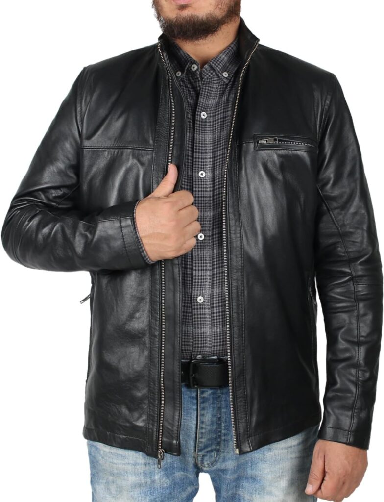 Laverapelle Men's Genuine Lambskin Leather Jacket (Black, Classic Jacket) - 1501135