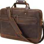 Leather Briefcase for Men 17 Inch Laptop Crossbody Shoulder Messenger Bag Attache Case for Business Travel Work Lawyer