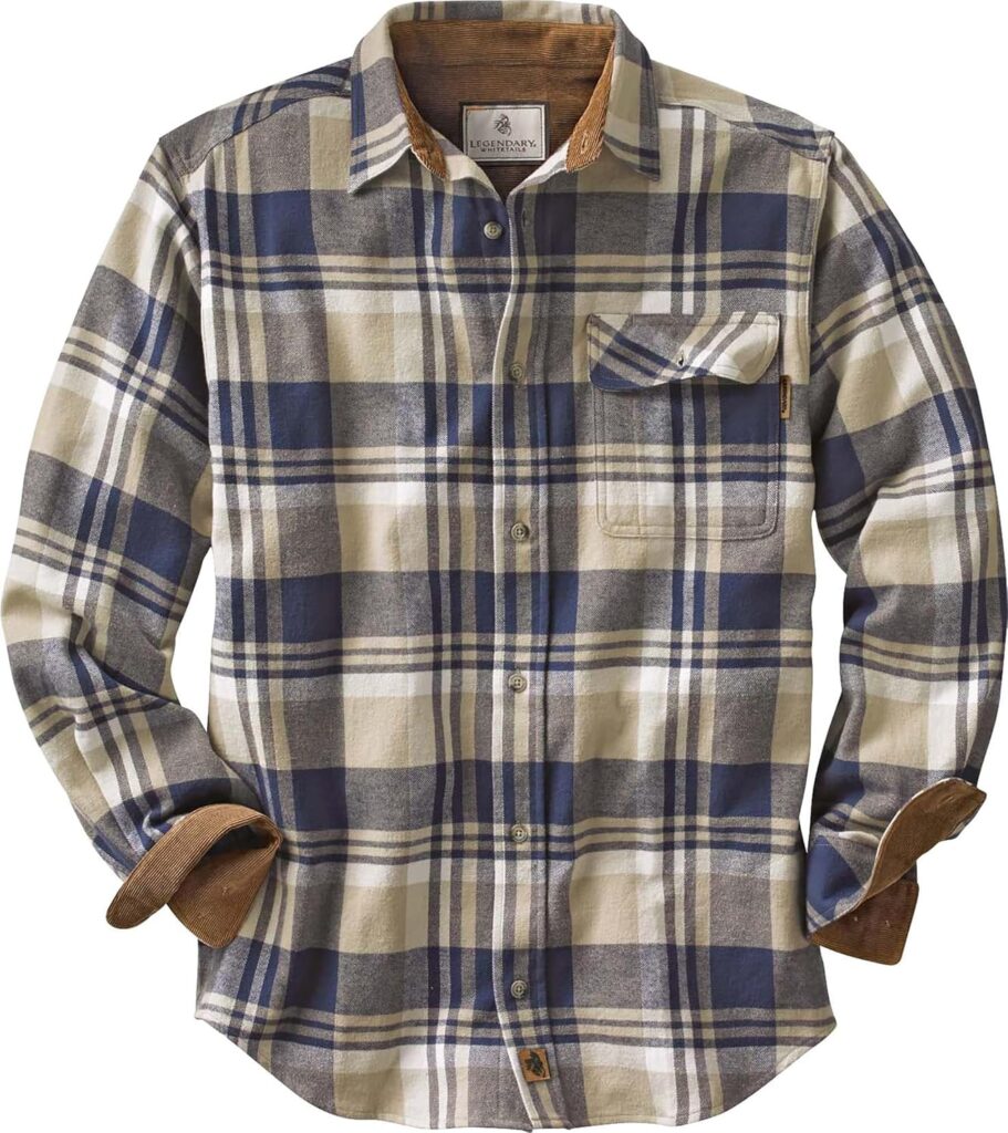 Legendary Whitetails Men's Buck Camp Flannel, Long Sleeve Plaid Button Down Casual Shirt, Corduroy Cuffs