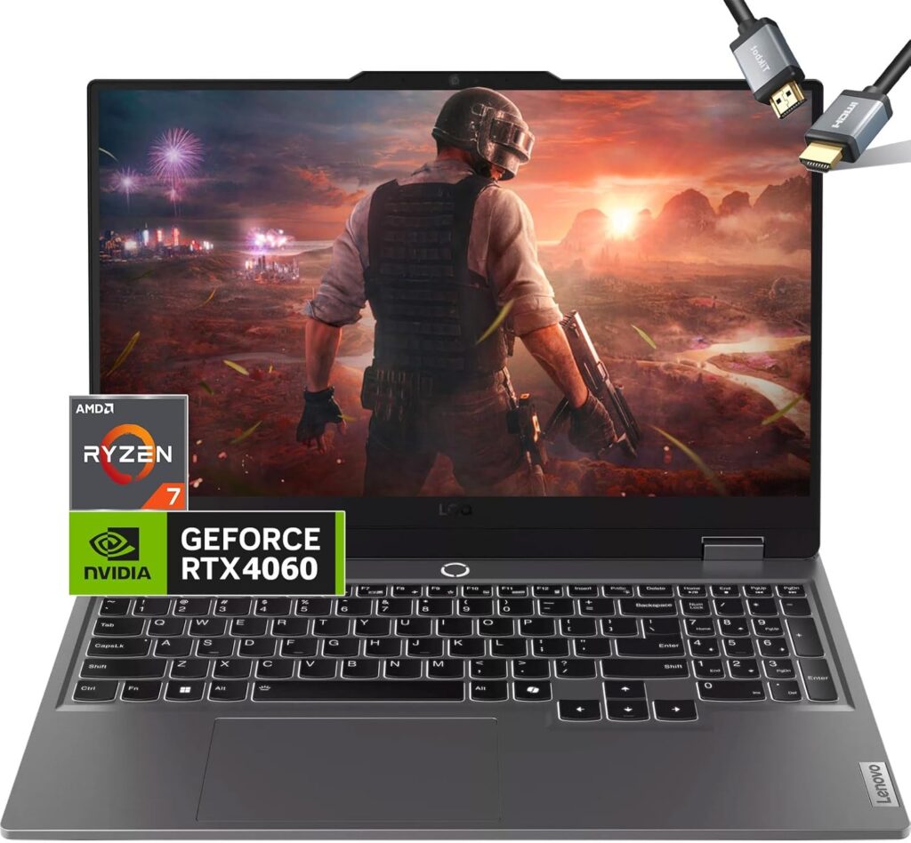 Lenovo LOQ 4060 Gaming Laptop 2024 - NVIDIA GeForce RTX 4060 - Ryzen 7 7435HS - 15.6" FHD IPS Display - Backlit Keyboard - Windows 11 - G-SYNC - HDMI Cable (32GB RAM | 1TB PCIe SSD)