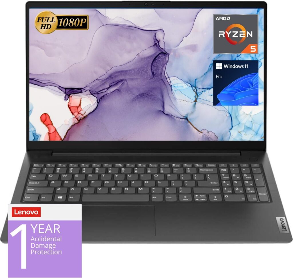 Lenovo V15 Laptop, 15.6" FHD Display, AMD Ryzen 5 5500U Hexa-core Processor (Beat i7-1065G7), 40GB RAM, 1TB SSD, RJ-45, Numeric Keypad, Wi-Fi, Windows 11 Pro, Black, Additional 1 Yr ADP