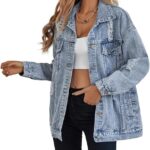 LifeShe Women's long oversized denim jacket boyfriend ripped distressed jean jackets coat