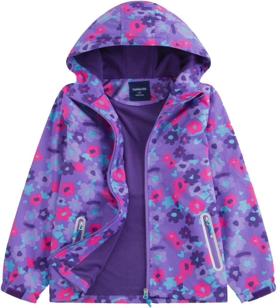 M2C Girls Outdoor Floral Fleece Lined Light Windproof Jacket with Hood