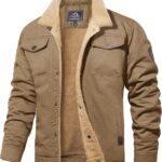 MAGCOMSEN Men's Winter Jacket Lined Sherpa Jacket Warm Trucker Coat Multi Pocket