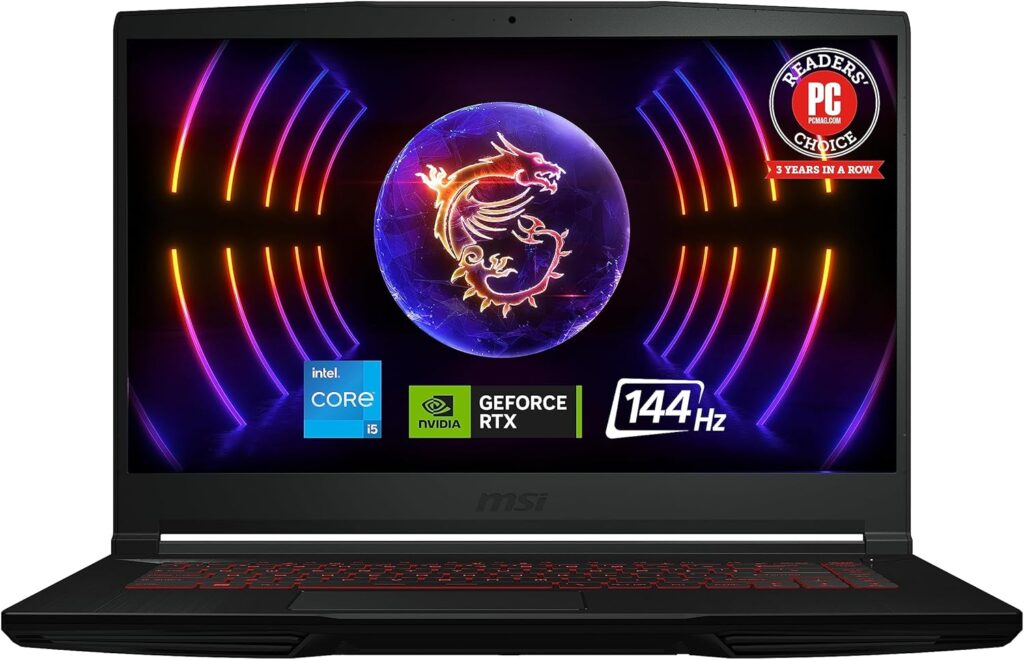 MSI Thin GF63 Gaming Laptop: Intel Core i5-12450H GeForce RTX 2050, 15.6" FHD, 144Hz, 8GB DDR4, 512GB NVMe SSD, Type-C USB 3.2 Gen 1, Cooler Boost 5, Win 11 Home: Black 12UCX-484US