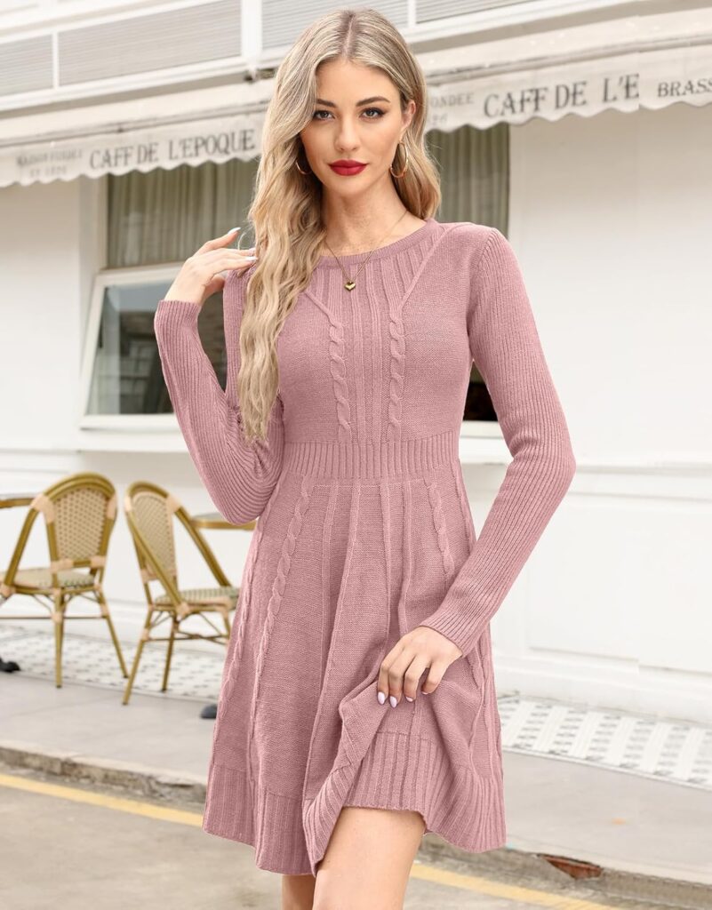 Maisolly Sweater Dress Pullover Tunic Long Sleeve Flare Dress