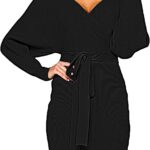 Mansy Women's Sexy Cocktail Batwing Long Sleeve Backless Mock Wrap Knit Sweater Mini Dress