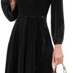 Meetjen Women's V Neck Velvet Formal Long Sleeve Dress Flowy Fall High Low Elegant 2024 Midi Winter Cocktail Party Dress