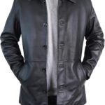 Mens Classic Winter Leather Car Coat 3/4 Length - Button Up Real Lambskin Long Jacket