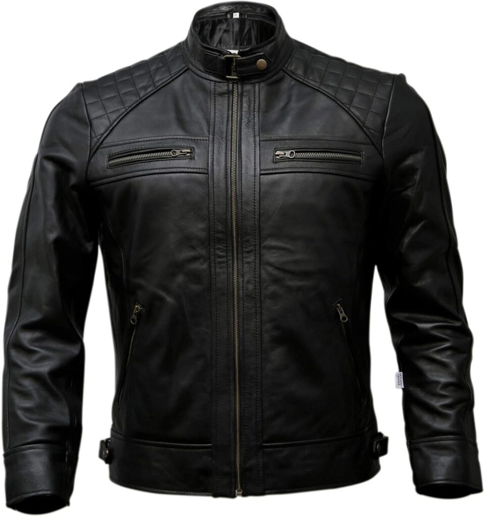 Mens Genuine Leather Biker Jacket Black | Vintage Brown Distressed Lambskin Motorcycle Jackets for Men