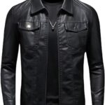 Mens Leather Jacket Motorcycle Black Biker Jackets Vintage Faux Leather Outwear Casual Lightweight