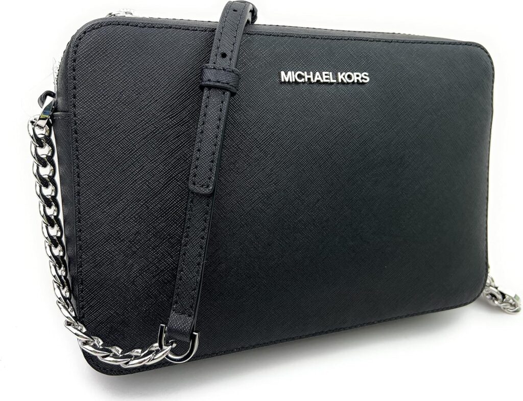 Michael Kors Women's Jet Set Item Crossbody Bag in Black with Silver hardware (Black/Silver)