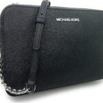 Michael Kors Women's Jet Set Item Crossbody Bag in Black with Silver hardware (Black/Silver)