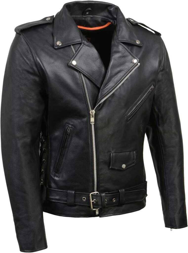 Milwaukee Leather SH1011 Black Classic Brando Motorcycle Jacket for Men Made of Cowhide Leather w/Side Lacing