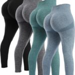 NORMOV 4 Piece Butt Lifting Workout Leggings for Women, Seamless Gym Scrunch Booty Lifting Sets