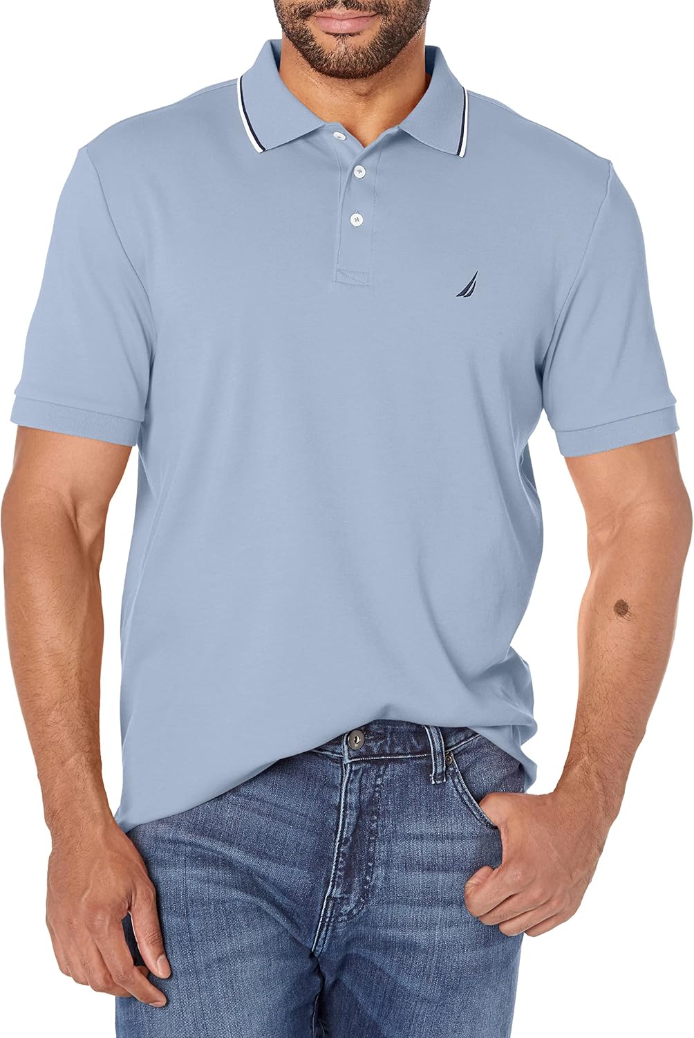 Nautica Men's Classic Fit Short Sleeve Dual Tipped Collar Polo Shirt