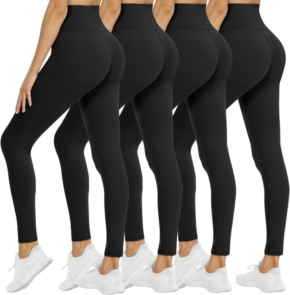 NexiEpoch 4 Pack Leggings for Women - High Waisted Tummy Control Soft Black Capri Yoga Pants with Pockets for Workout