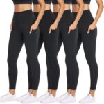 NexiEpoch 4 Pack Leggings for Women with Pockets- High Waisted Tummy Control for Workout Running Capri Yoga Pants