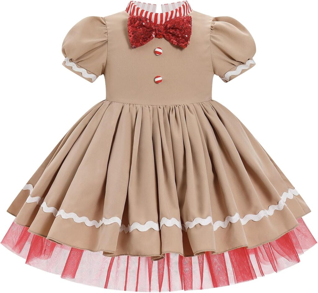 OBEEII Kids Girls Christmas Dress Short Puff Sleeve Smocked Tulle Tutu Dress A-line Toddler Birthday Xmas Party Pageant Dress