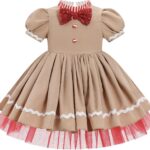 OBEEII Kids Girls Christmas Dress Short Puff Sleeve Smocked Tulle Tutu Dress A-line Toddler Birthday Xmas Party Pageant Dress