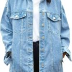 Omoone Women's Oversized Mid Long Denim Jacket Jean Biker Coat