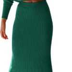 PRETTYGARDEN Women's Fall 2 Piece Sweater Set Rib Knit Long Sleeve Crop Top Maxi Bodycon Skirt Casual Winter Outfits