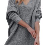 PRETTYGARDEN Women's Pullover Sweater Dress Casual Long Sleeve Ribbed Knit V Neck Loose Oversized Sweaters Dresses